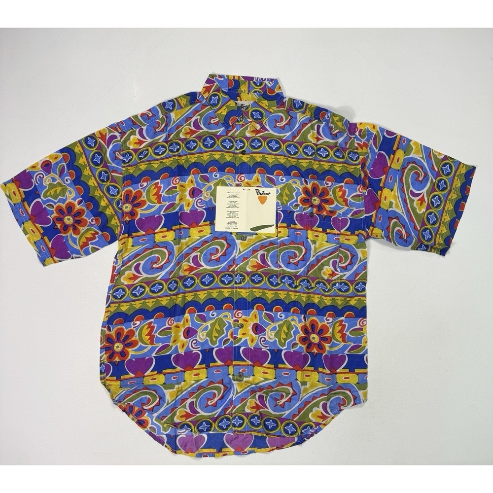 VTG Protest Silk Shirt Mens Medium Floral Abstract AOP Beach Art NWT 90s Party